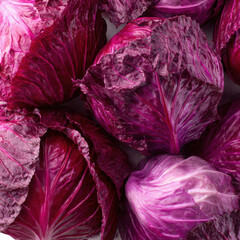 Vibrant red cabbage head with crisp purple leaves and detailed texture, captured in soft natural light. Fresh, organic produce ideal for food, health, and nutrition themes.