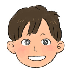 水彩画の似顔絵風の笑っている男の子の顔のイラスト