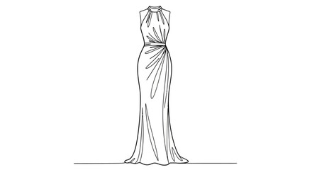 Elegant gown sketch with draped details showcasing graceful form and sophisticated design