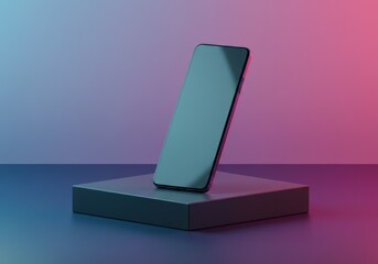 Modern Smartphone Displayed on Platform in Colorful Studio Lighting