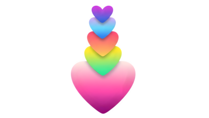 Colorful stack of hearts gradient design element isolated on transparent background