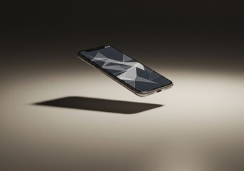 Modern Smartphone Floating with Geometric Screen in Dramatic Lighting