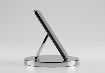 Modern Smartphone on Wireless Charging Stand in Minimalist Silver and Black Design