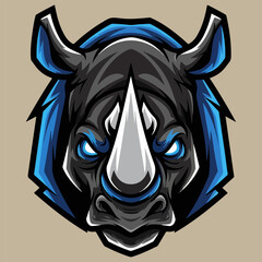 Angry Blue Black Rhino Head Mascot Esport Gaming Logo Vector Illustration
