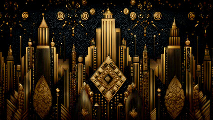 Luxury black and gold art deco geometric pattern background