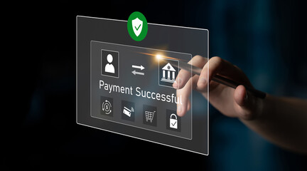 Successful transaction message showing secure payment. Payment confirmed, secured, payment processed, and payment completed with trust and transaction integrity. Latch