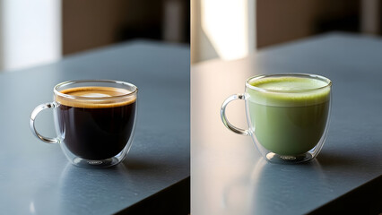 Coffee and Matcha in Glass Cups