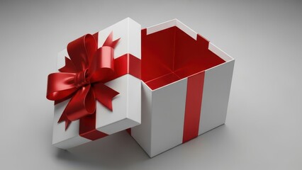 Beautiful white gift box with red ribbon and bow isolated on transparent background