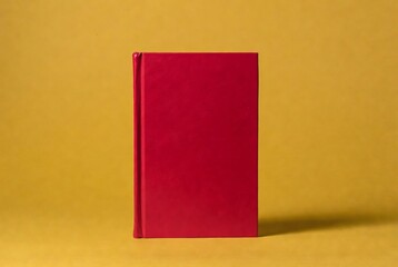 Red Hardcover Notebook on Yellow Background for Stationery Design &ndash; Minimalistic Elegant Journal for Writing and Education Concepts