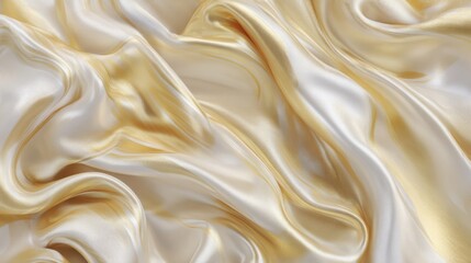 Fototapeta premium Luxurious gold and white silk fabric with elegant folds, soft texture, natural sheen, delicate curves, smooth surface,