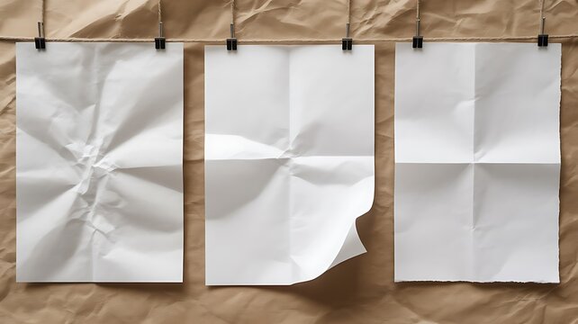 set of white folded paper sheet isolated on transparent background,Crumpled Paper Poster Photo Effect Mockup, blank folded Paper texture overlay effect