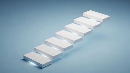 Ascending white blocks on blue background isolated on transparent background