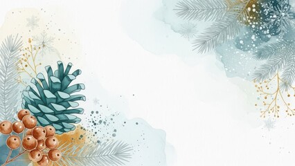 Winter wonderland scene with pinecones and berries isolated on transparent background