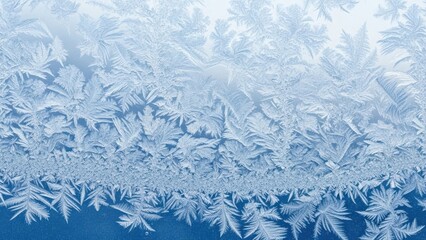 Frosty windowpane with delicate ice crystals isolated on transparent background