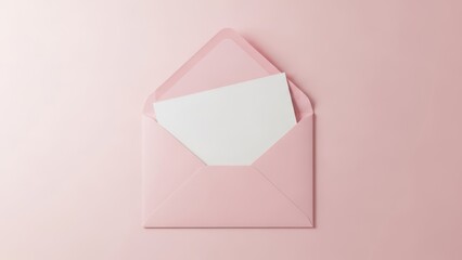 Pink envelope with white card on pink background isolated on transparent background