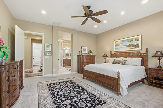 Elegant Room With Inviting Features, Luxurious Bedroom Featuring Traditional Furnishings And Sunlit Ambiance