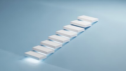 White blocks forming a staircase on blue background isolated on transparent background