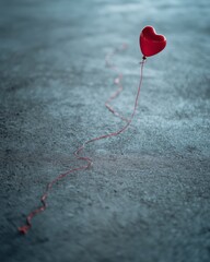 Fototapeta premium Simple heart-shaped balloon resting on the floor, symbolizing quiet affection, romance, and emotional simplicity.