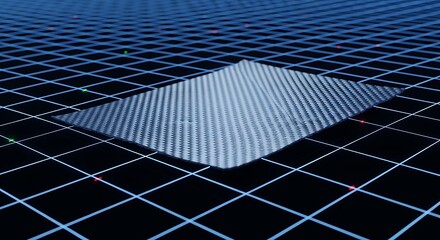 Carbon fiber composite material sample on a virtual grid backdrop