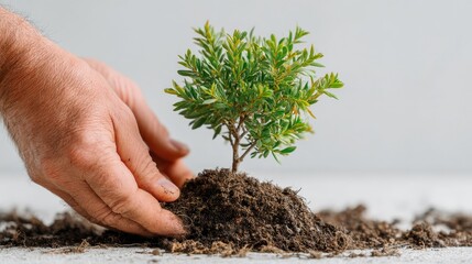 hands planting tree white background hope concept