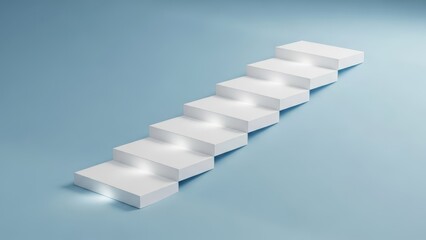 White staircase with glowing steps on blue background isolated on transparent background