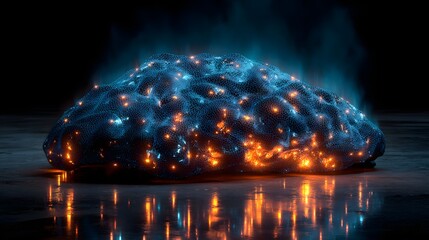 Digital representation of human cerebrum glows with interconnected nodes of energy