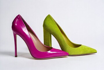 Vibrant Fashion Footwear: Pink and Green High Heels Stiletto Shoes Collection - Stylish Pointed Toe Designer Heels for Women's Summer and Evening Wear