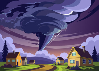 powerful tornado approaching a small town