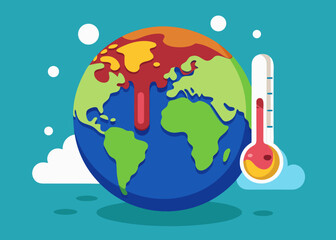 Vector concept of melting earth thermometer, global warming awareness