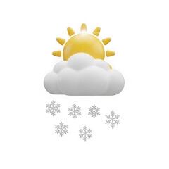 Sunny cloud with snowflakes isolated on transparent background