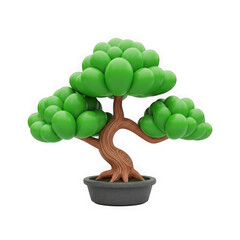 Green balloon bonsai tree isolated on transparent background