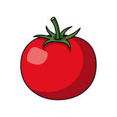 Vibrant Cartoon Tomato with Green Stem, Isolated
