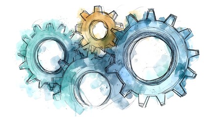 Abstract Gears Illustration in Blue and Mint, Efficiency Symbol