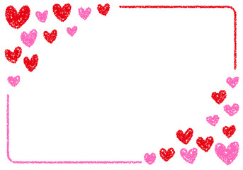 手描きのクレヨン素材　背景　ハートのフレーム　カード