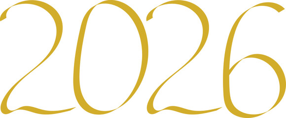 Golden 2026 number vector text. Elegant luxury calligraphy font for New Year celebration, calendar, or invitation design.