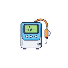 Stylized blue and white EKG monitor icon with a green screen showing a heartbeat waveform and an attached orange sensor.