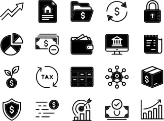 Financial and Business Icons Set for Economic Growth and Investment.