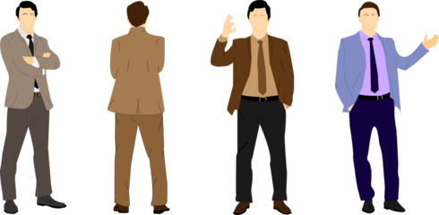 Colored vectors of a man in various standing positions, vector illustration of a businessman, illustration of model for architect 