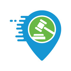 Blue Location Pin with White Map Marker and Green Map Background navigation GPS symbol white roads