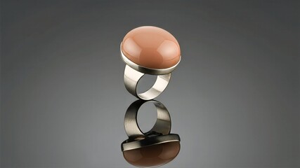 Reflective View of Modern Silver Ring with Brown Gem