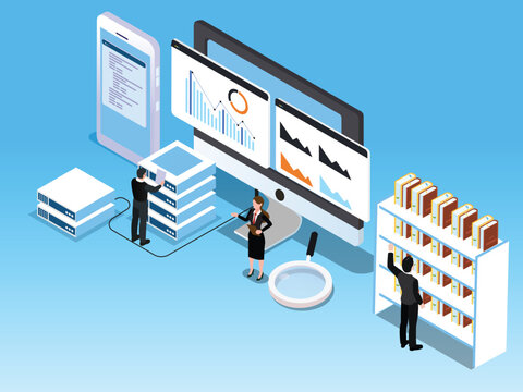 Digital Data Archiving, Business Analysis, and IT Management 3d vector illustration