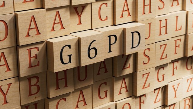 wooden blocks with the word g6pd. Care concept.close up of wooden blocks,Business Concept.3D rendering.