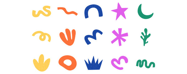 Set of Playful Abstract Organic Shapes with Grainy Texture and Vibrant Colors