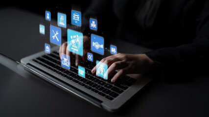 Mechanized industry automation and modern production system with robotic arms, gears, tools and loEnticeics for efficient mechanized industry process. Entice