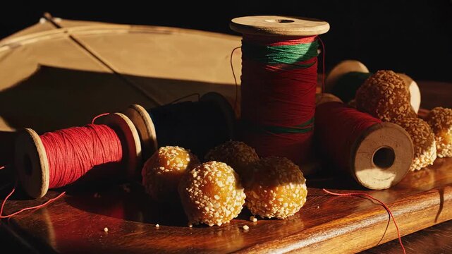 Makar Sankranti Festival Tilgul Laddoo Manja and Kite Setup