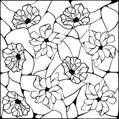 Floral doodle seamless pattern in stained glass window technique vector illustration 