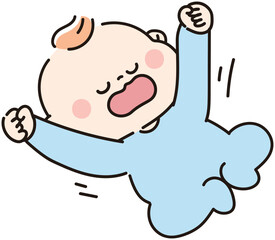 あくびをしてのびをする赤ちゃん