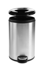 One metal trash bin isolated on white