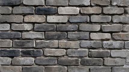 Obraz premium A textured wall featuring rectangular bricks arranged in a herringbone pattern with varying shades of gray, black,