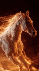 Fototapeta premium Fiery running horse with shutter drag effect and dynamic light trails, captured with harsh on-camera flash lighting and high-contrast editorial aesthetic